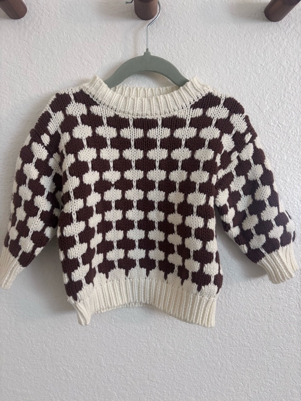 Mebie Baby Brown and White Checkered Knit Sweater
